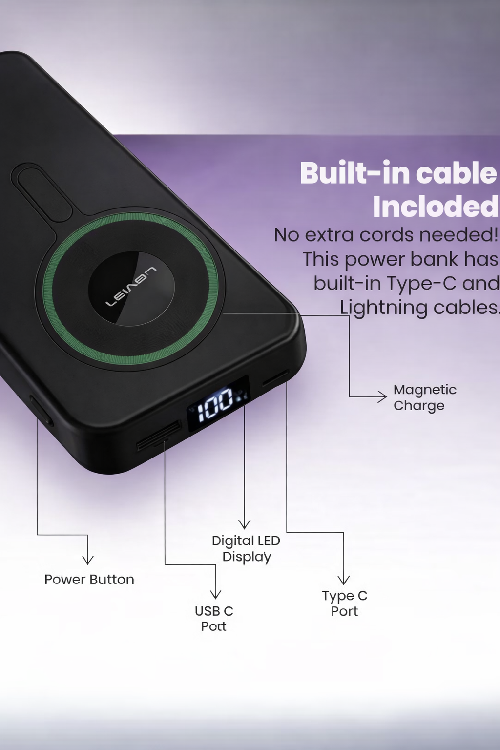 10000mAh Wireless & Wired Power Bank with MagSafe 15W Fast Charging