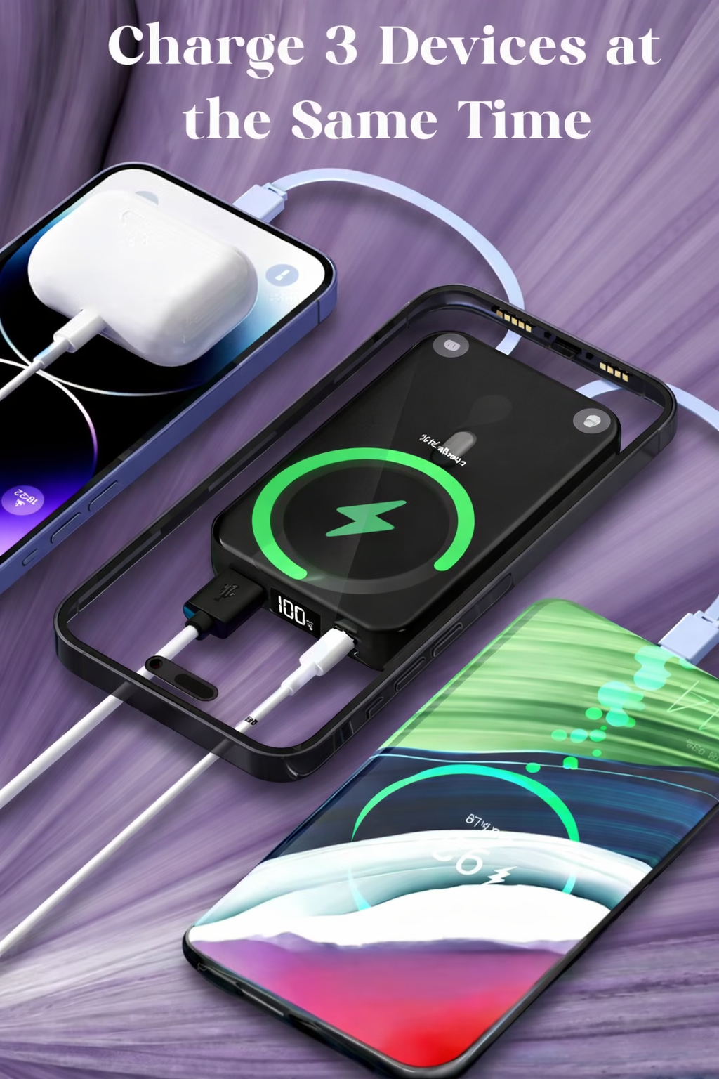 10000mAh Wireless & Wired Power Bank with MagSafe 15W Fast Charging