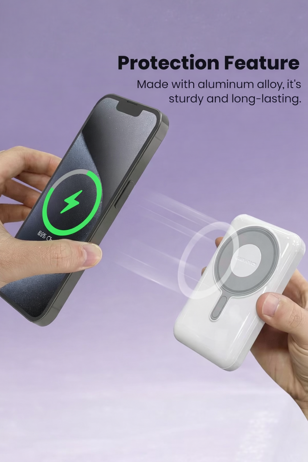 10000mAh Wireless MagSafe Power Bank with Built-in Cables - White