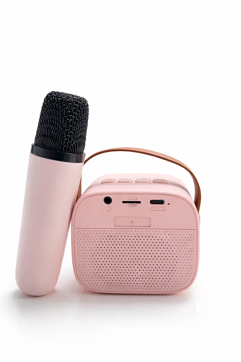Portable Pink Bluetooth Speaker with Wireless Karaoke Microphone, Clear Sound, Rechargeable Battery, Perfect for Parties and Home Entertainment