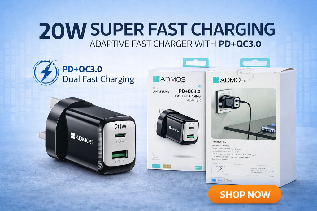 ADMOS 20W PD+QC3.0 Fast Charging Adapter AM-818PD