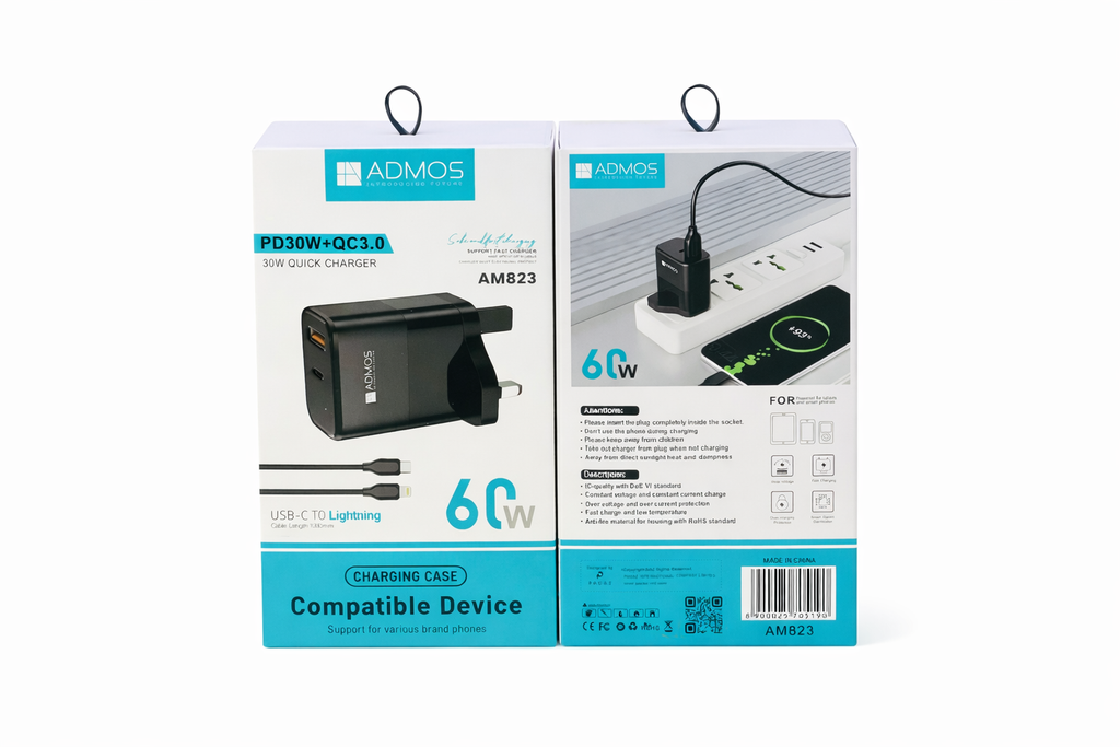 ADMOS PD30W QC3.0 Quick Charger with USB-C to Lightning Cable