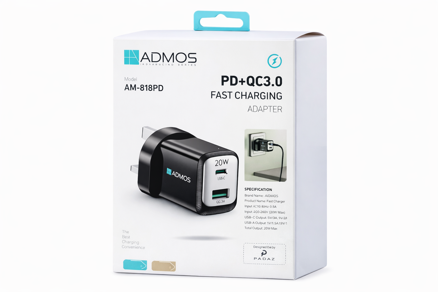 ADMOS 20W PD+QC3.0 Fast Charging Adapter AM-818PD