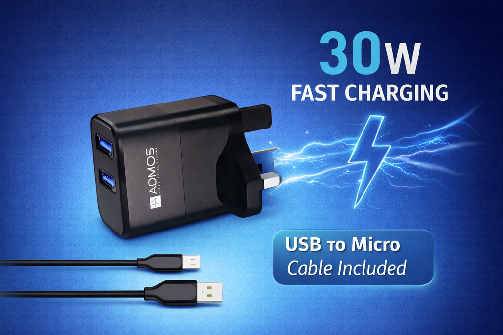 ADMOS 30W Dual USB Fast Charger AM817 with Micro USB Cable