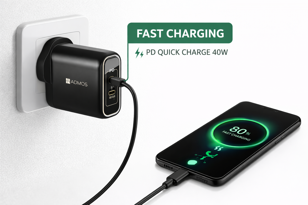 ADMOS 40W PD Dual USB-C Fast Charger with QC3.0