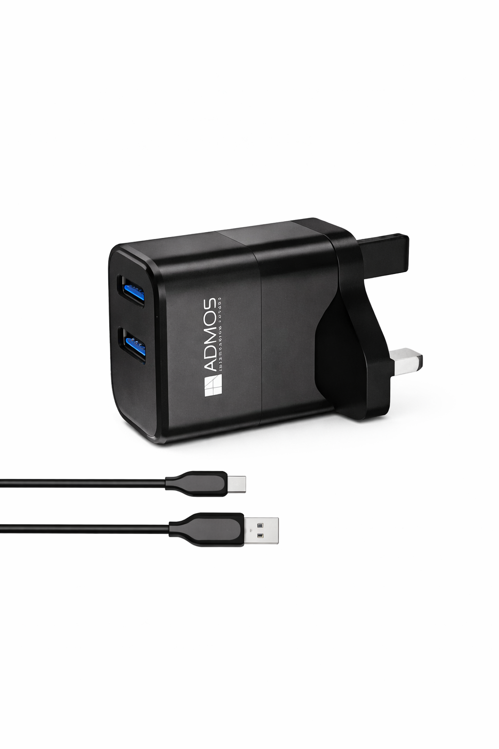 ADMOS 30W Dual USB Quick Charger AM819 with USB to Type-C Cable 100cm