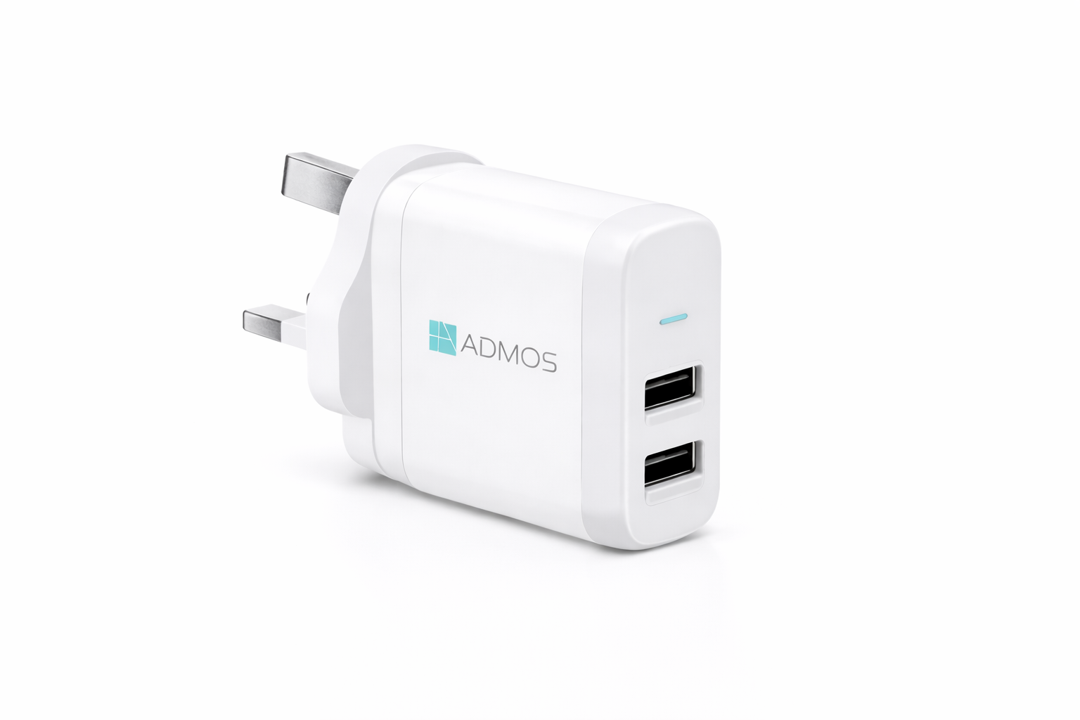 ADMOS Dual USB Fast Charger with Cable - White Edition