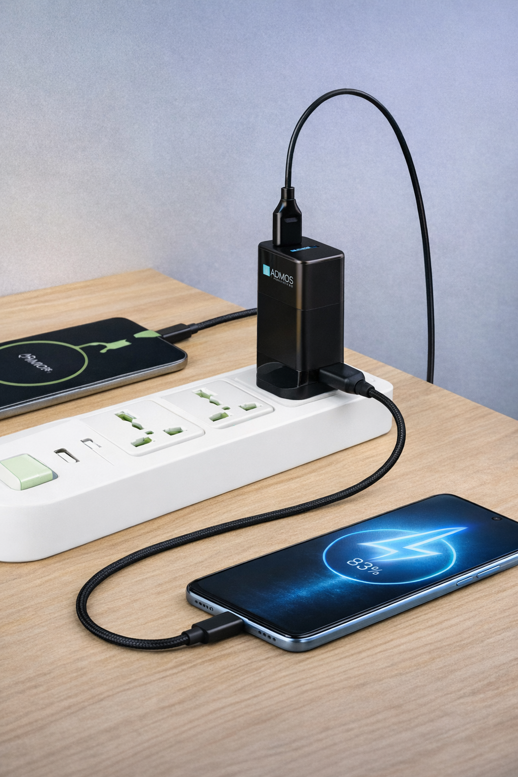 ADMOS 30W Dual USB Quick Charger AM819 with USB to Type-C Cable 100cm