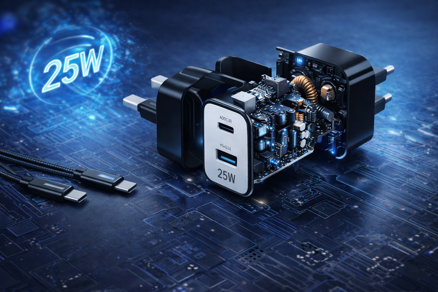 ADMOS 25W Dual Port Fast Charger - USB-C PD & QC 3.0