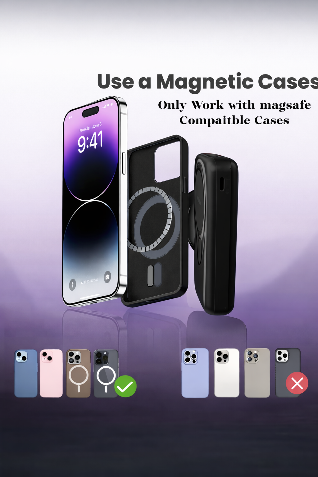 10000mAh Wireless & Wired Power Bank with MagSafe 15W Fast Charging