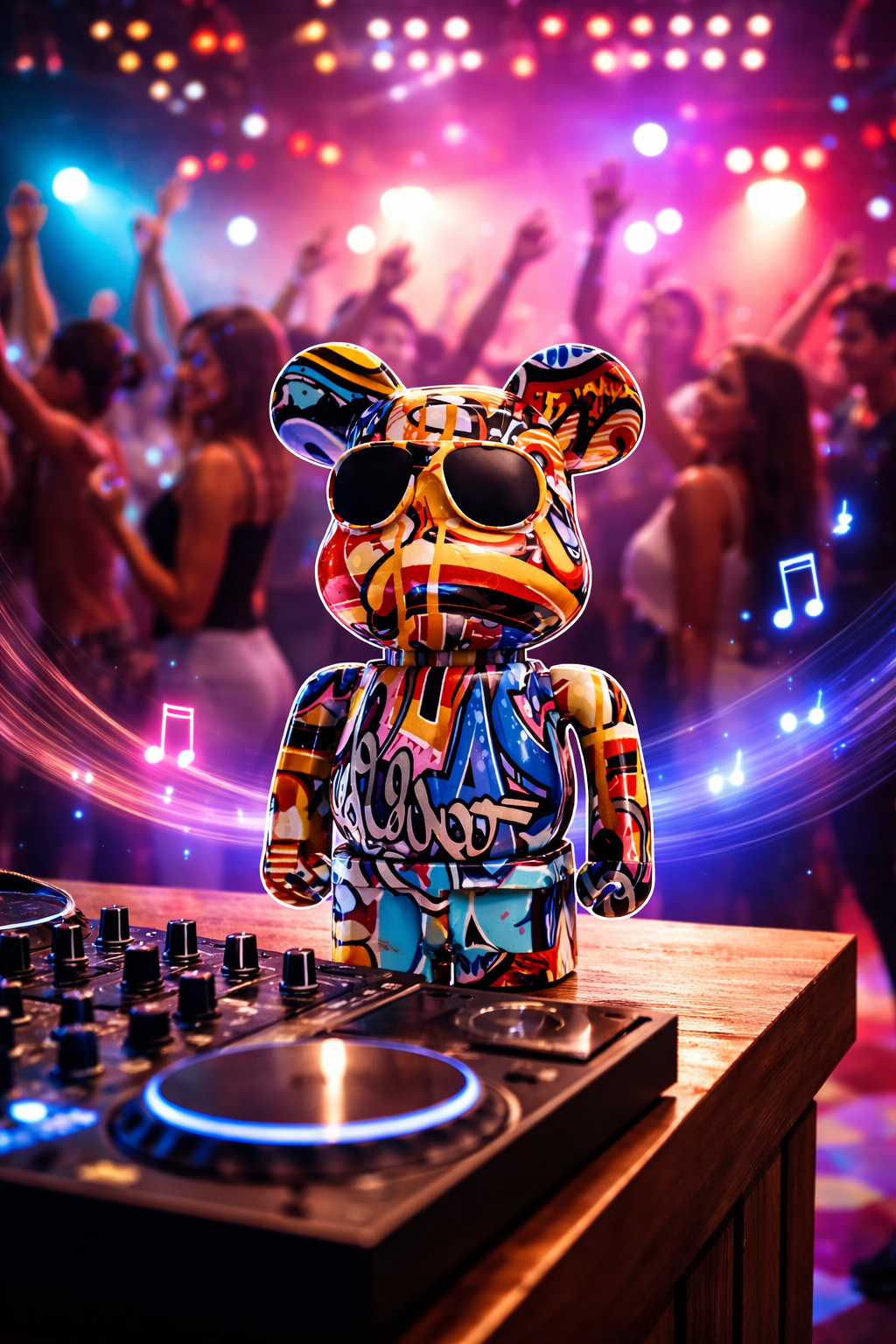 Colorful Graffiti Bear Art Figurine with Sunglasses, Designer Collectible Toy for Modern Home Décor and Gift Display